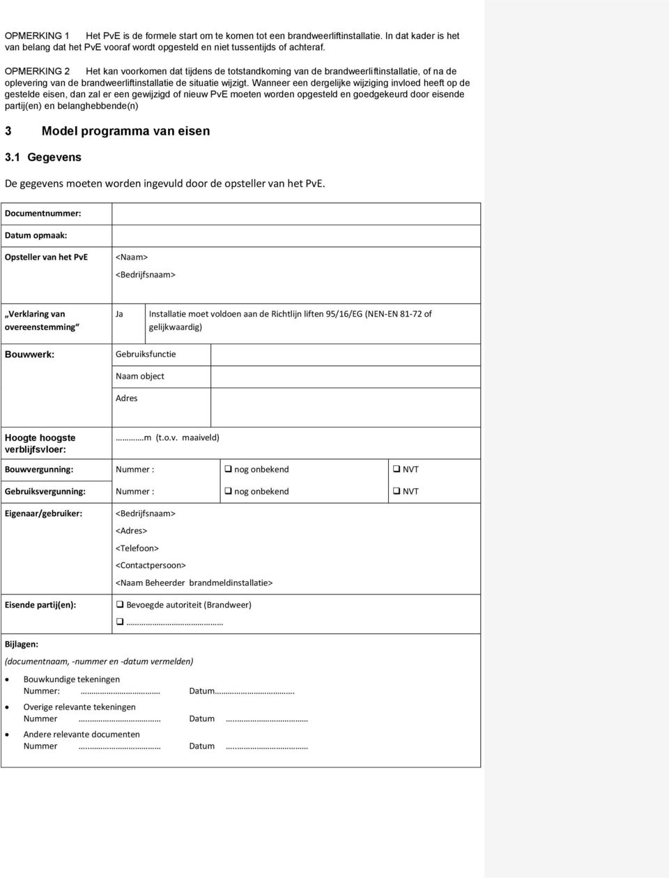 Wanneer een dergelijke wijziging invloed heeft op de gestelde eisen, dan zal er een gewijzigd of nieuw PvE moeten worden opgesteld en goedgekeurd door eisende partij(en) en belanghebbende(n) 3 Model