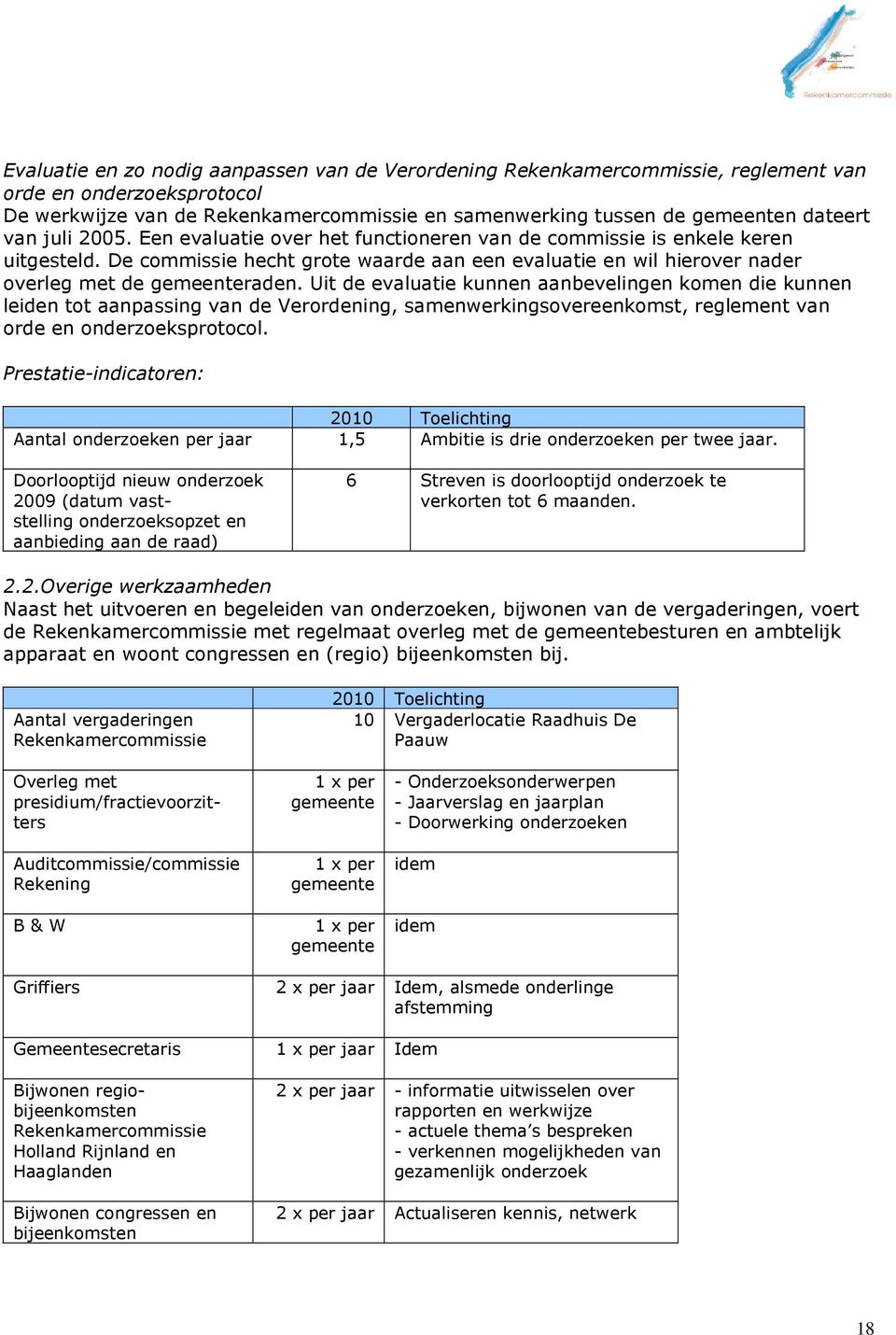 Uit de evaluatie kunnen aanbevelingen komen die kunnen leiden tot aanpassing van de Verordening, samenwerkingsovereenkomst, reglement van orde en onderzoeksprotocol.