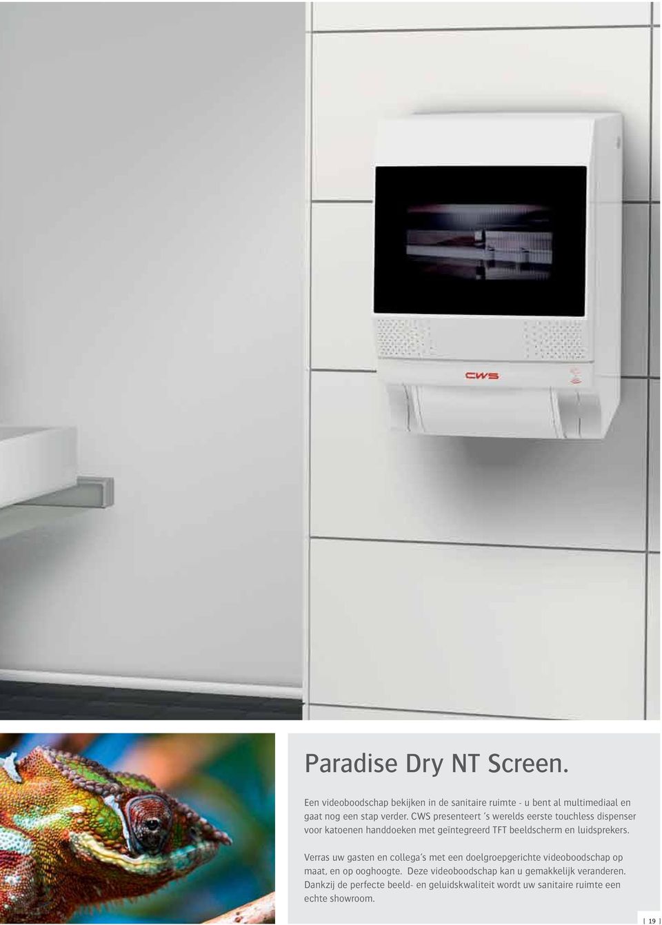 CWS presenteert s werelds eerste touchless dispenser voor katoenen handdoeken met geïntegreerd TFT beeldscherm en