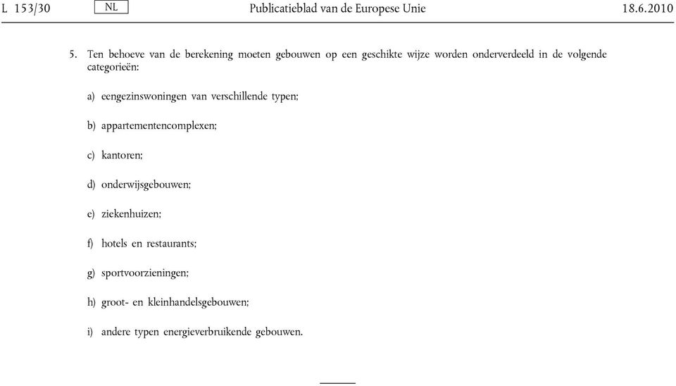 categorieën: a) eengezinswoningen van verschillende typen; b) appartementencomplexen; c) kantoren; d)