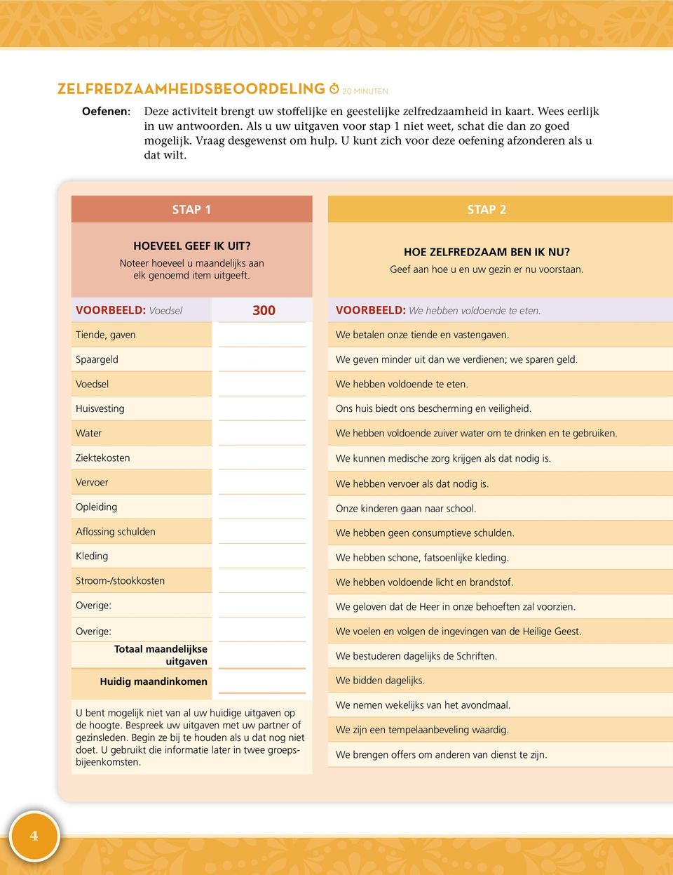 Noteer hoeveel u maandelijks aan elk genoemd item uitgeeft. HOE ZELFREDZAAM BEN IK NU? Geef aan hoe u en uw gezin er nu voorstaan.