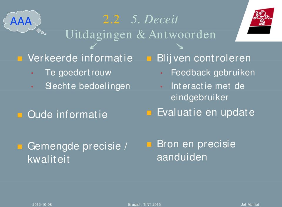 informatie Gemengde precisie / kwaliteit Blijven controleren