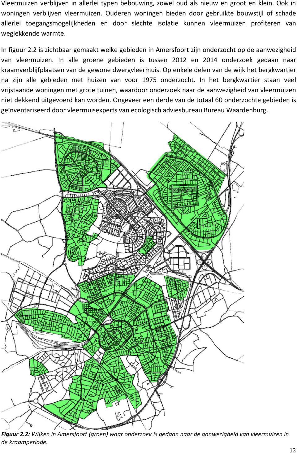 2 is zichtbaar gemaakt welke gebieden in Amersfoort zijn onderzocht op de aanwezigheid van vleermuizen.