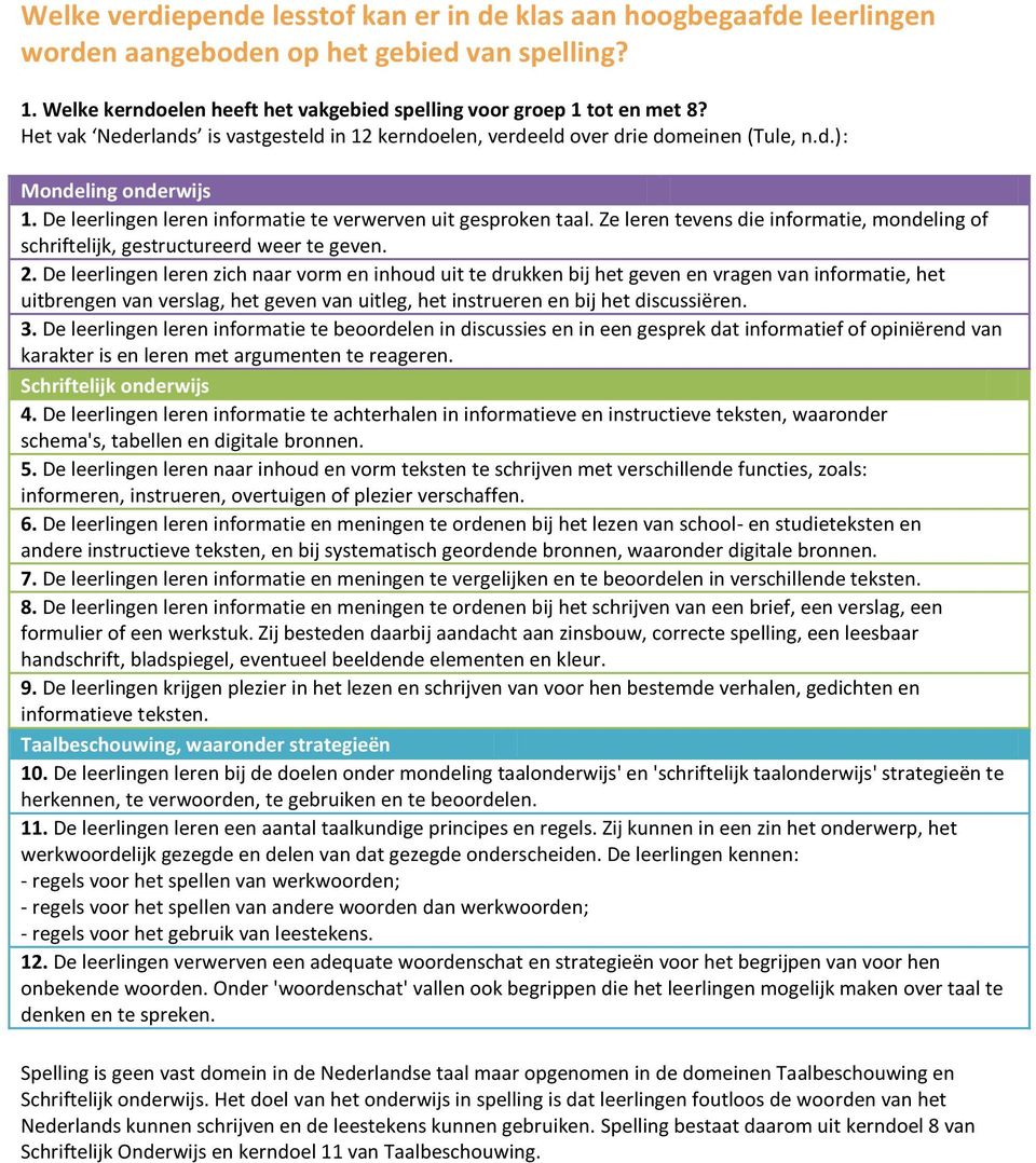 Ze leren tevens die infrmatie, mndeling f schriftelijk, gestructureerd weer te geven. 2.