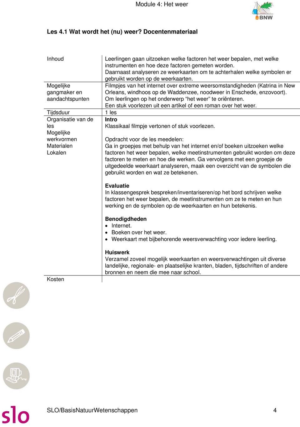 en hoe deze factoren gemeten worden. Daarnaast analyseren ze weerkaarten om te achterhalen welke symbolen er gebruikt worden op de weerkaarten.