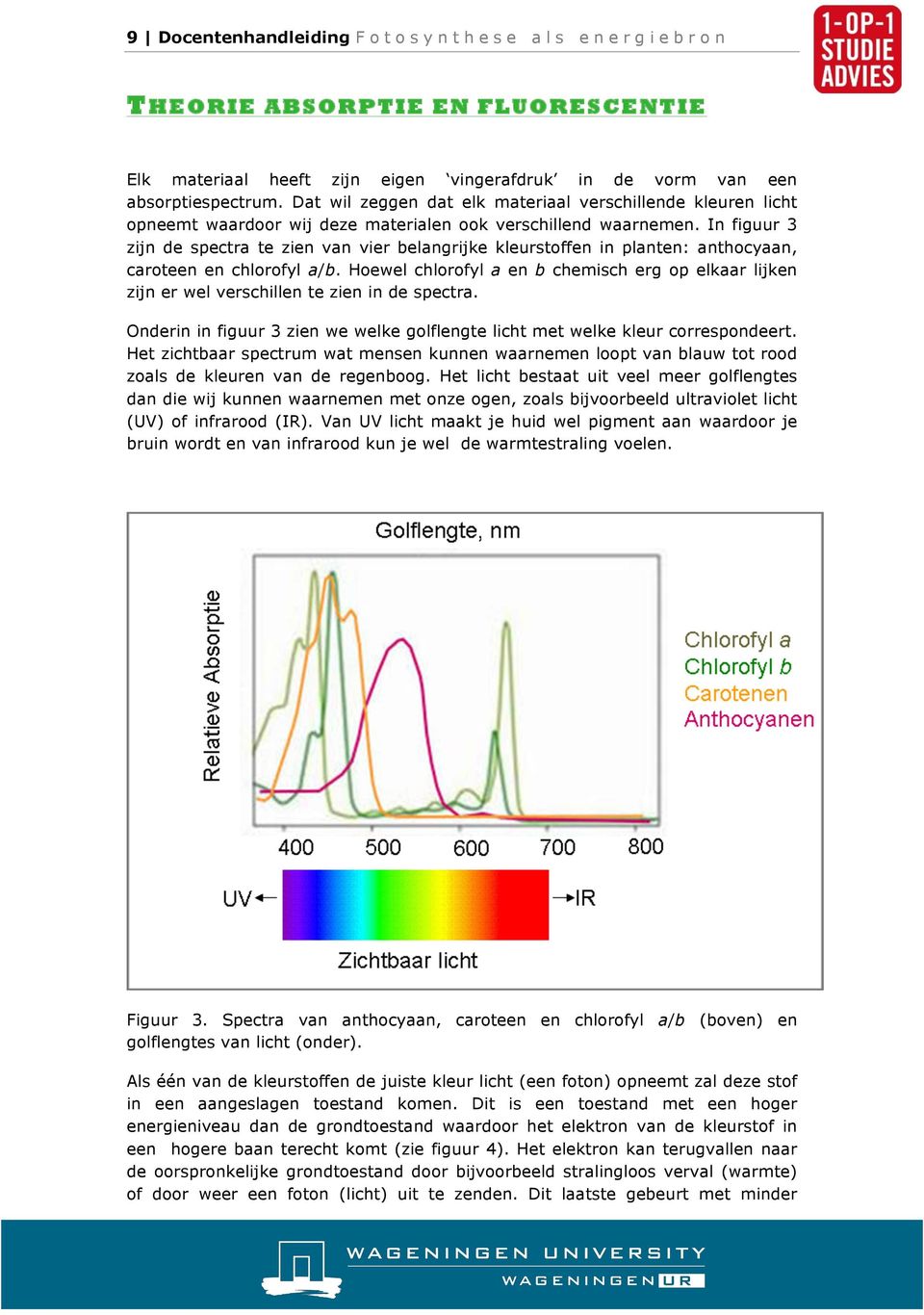 In figuur 3 zijn de spectra te zien van vier belangrijke kleurstoffen in planten: anthocyaan, caroteen en chlorofyl a/b.