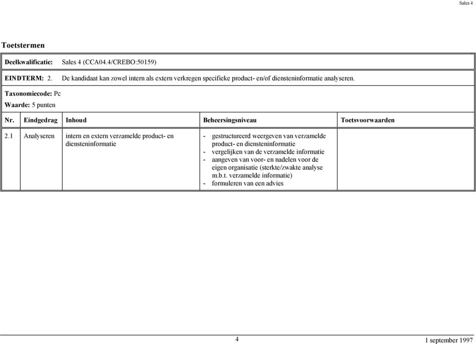 1 Analyseren intern en extern verzamelde product- en diensteninformatie - gestructureerd weergeven van verzamelde