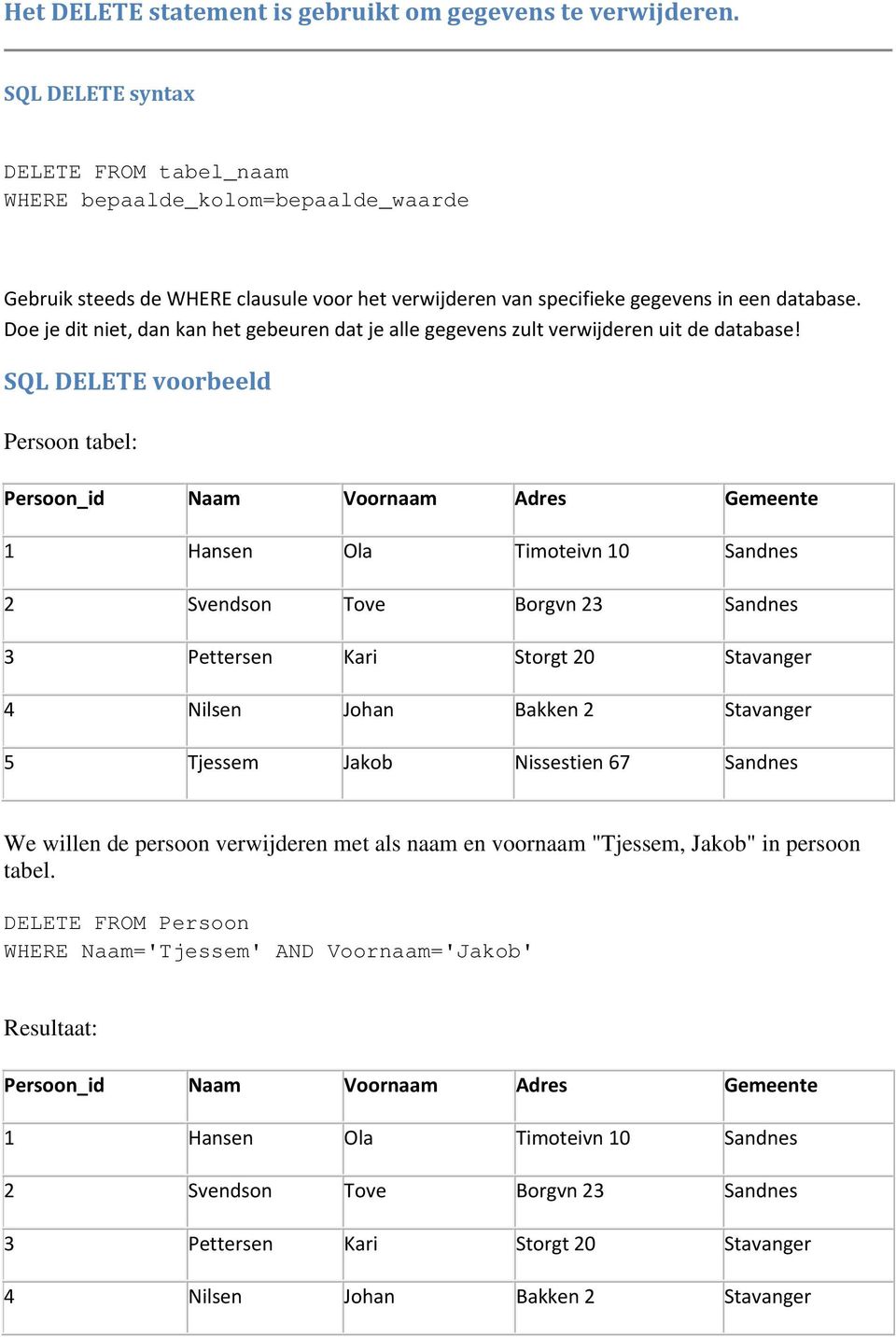 een database. Doe je dit niet, dan kan het gebeuren dat je alle gegevens zult verwijderen uit de database!