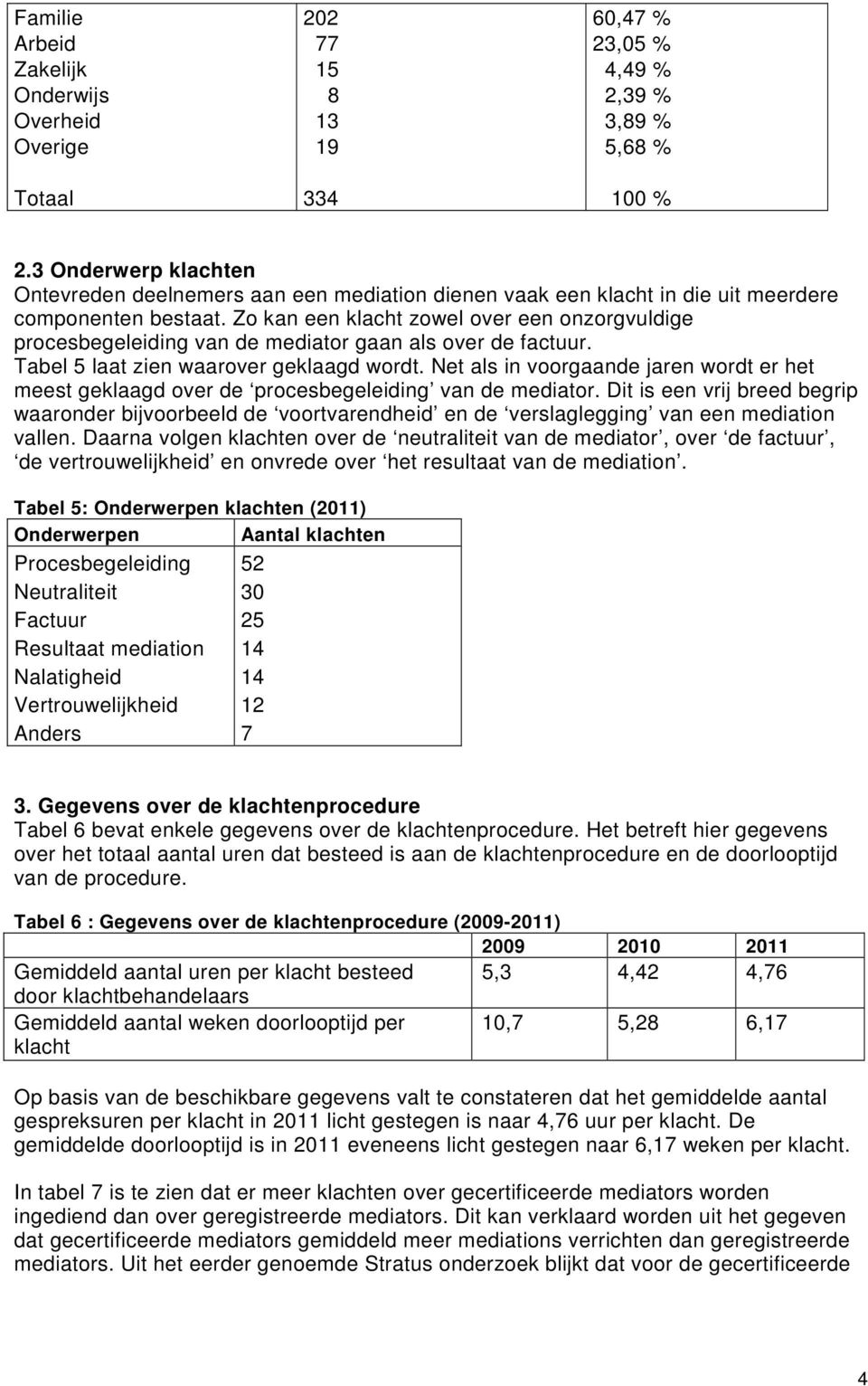 Zo kan een klacht zowel over een onzorgvuldige procesbegeleiding van de mediator gaan als over de factuur. Tabel laat zien waarover geklaagd wordt.