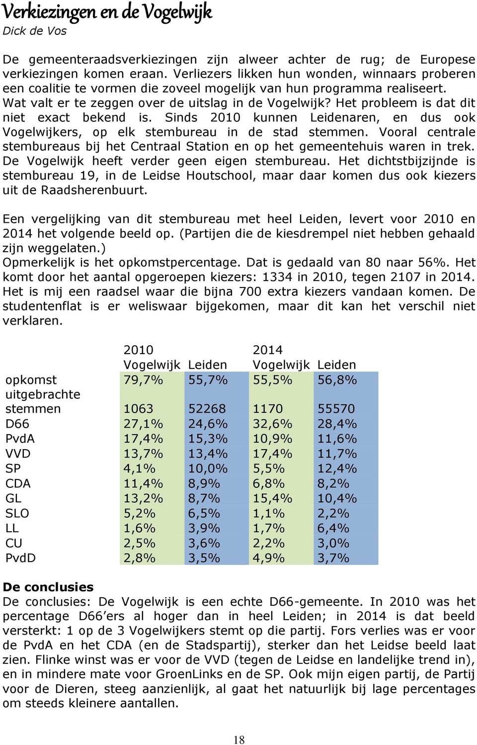 Het probleem is dat dit niet exact bekend is. Sinds 2010 kunnen Leidenaren, en dus ook Vogelwijkers, op elk stembureau in de stad stemmen.