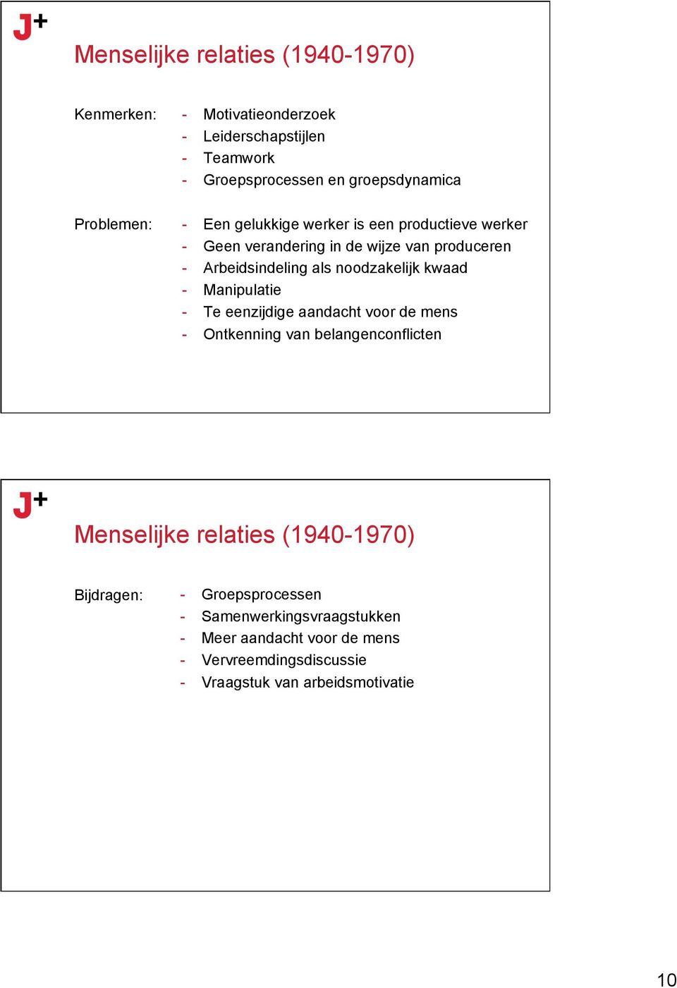 noodzakelijk kwaad - Manipulatie - Te eenzijdige aandacht voor de mens - Ontkenning van belangenconflicten Menselijke relaties