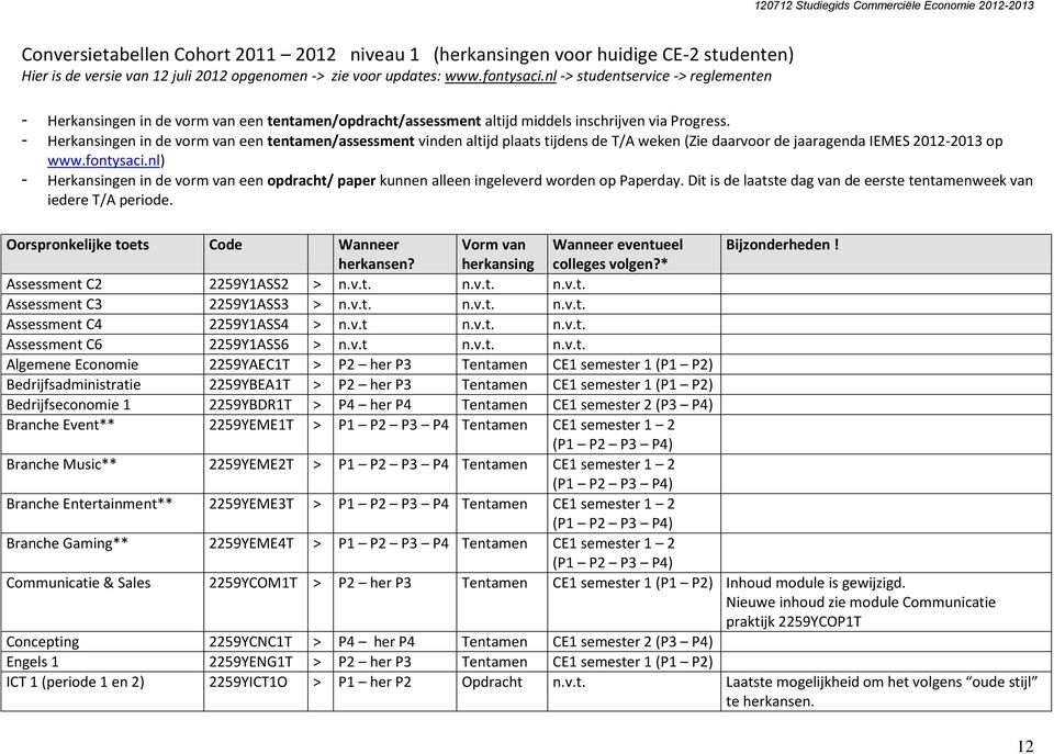 - Herkansingen in de vorm van een tentamen/assessment vinden altijd plaats tijdens de T/A weken (Zie daarvoor de jaaragenda IEMES 2012-2013 op www.fontysaci.