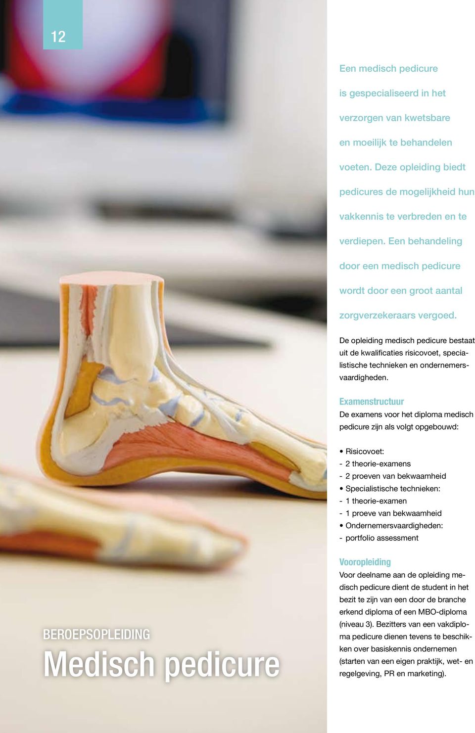 De opleiding medisch pedicure bestaat uit de kwalificaties risicovoet, specialistische technieken en ondernemersvaardigheden.