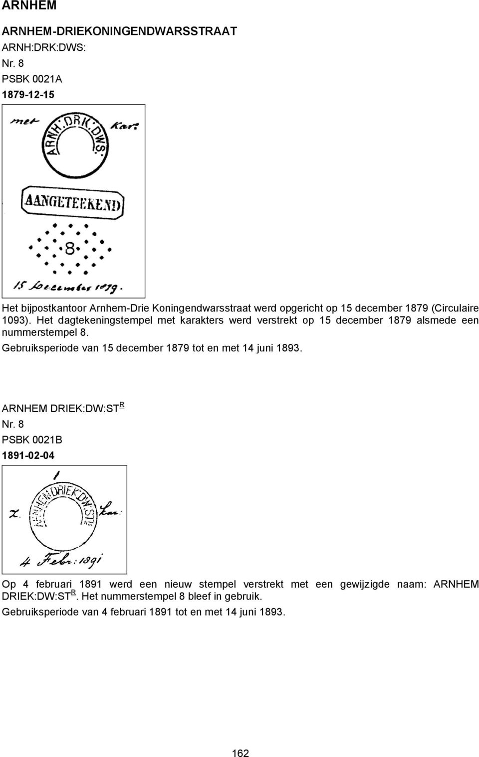 Het dagtekeningstempel met karakters werd verstrekt op 15 december 1879 alsmede een nummerstempel 8.