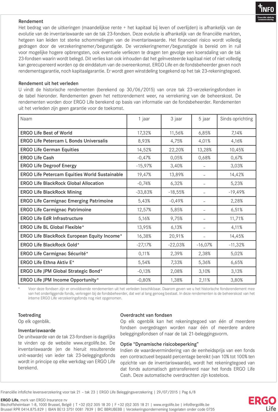 Het financieel risico wordt volledig gedragen door de verzekeringnemer/begunstigde.