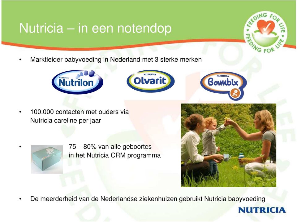 000 contacten met ouders via Nutricia careline per jaar 75 80% van