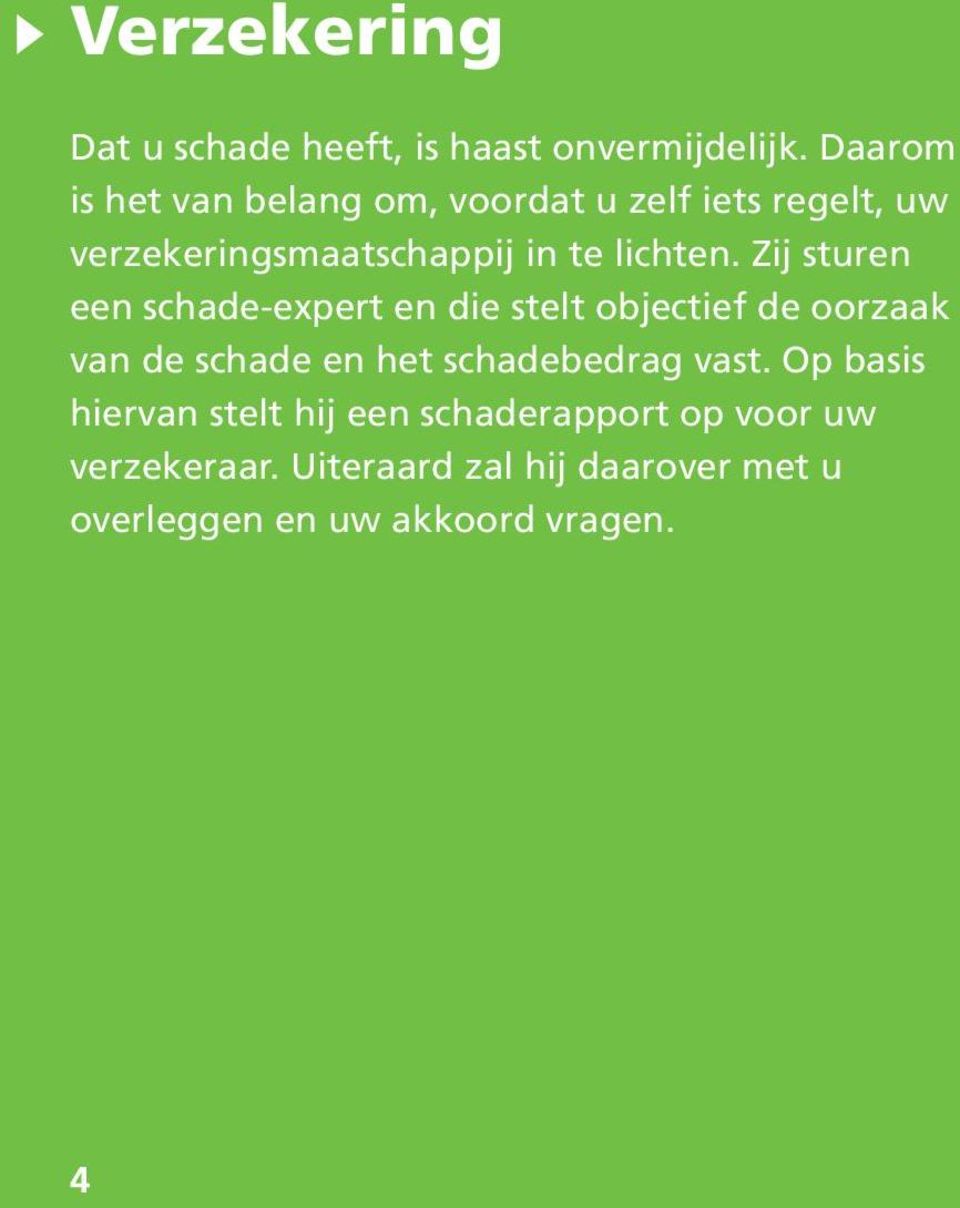 Zij sturen een schade-expert en die stelt objectief de oorzaak van de schade en het schadebedrag