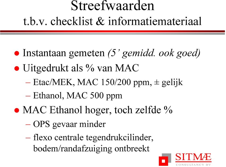 ook goed) Uitgedrukt als % van MAC Etac/MEK, MAC 150/200 ppm, ± gelijk