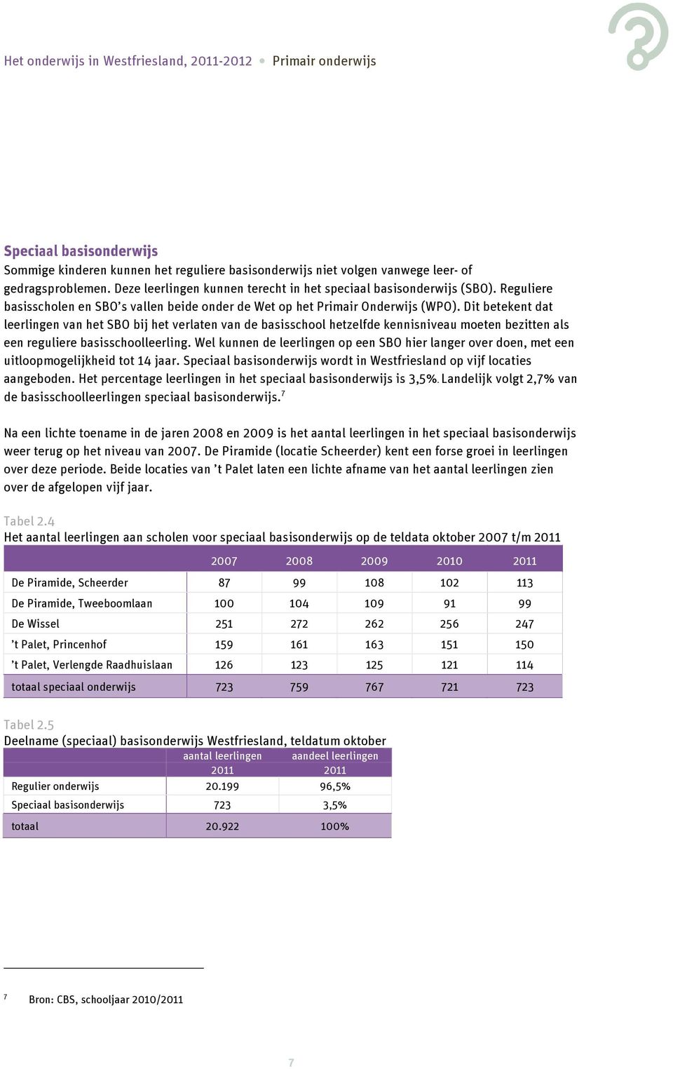 Dit betekent dat leerlingen van het SBO bij het verlaten van de basisschool hetzelfde kennisniveau moeten bezitten als een reguliere basisschoolleerling.