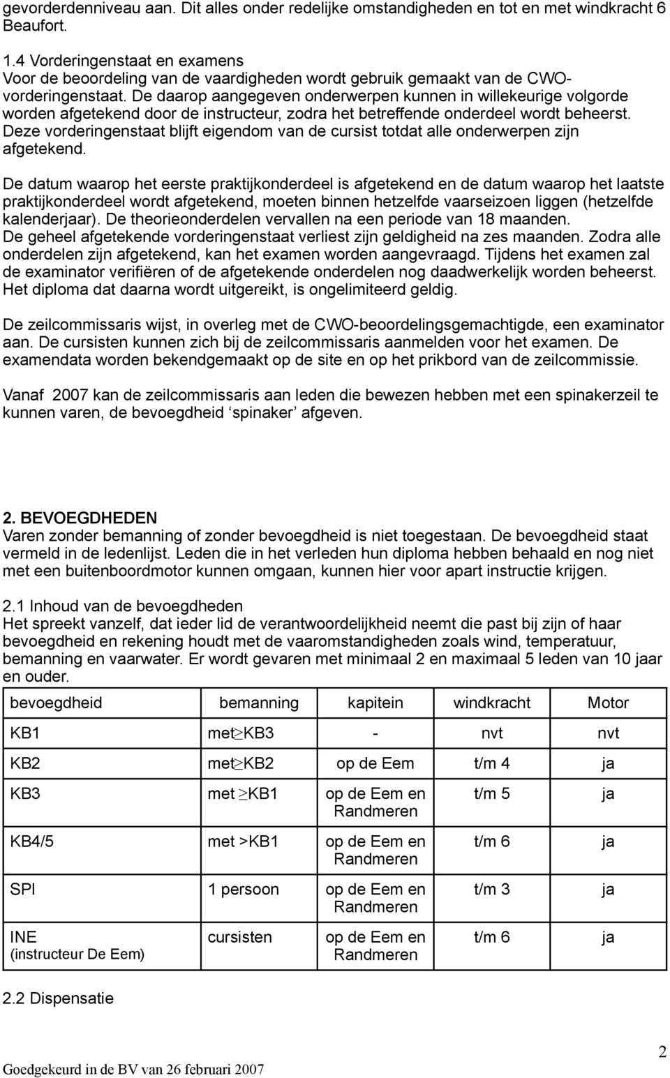 De daarop aangegeven onderwerpen kunnen in willekeurige volgorde worden afgetekend door de instructeur, zodra het betreffende onderdeel wordt beheerst.