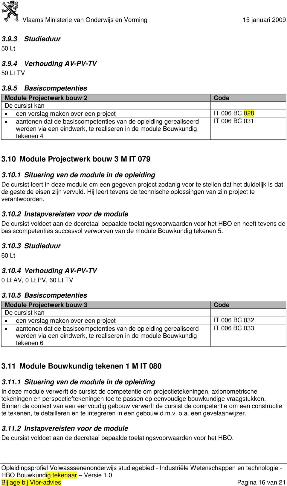 Module Projectwerk bouw 3 M IT 079 3.10.