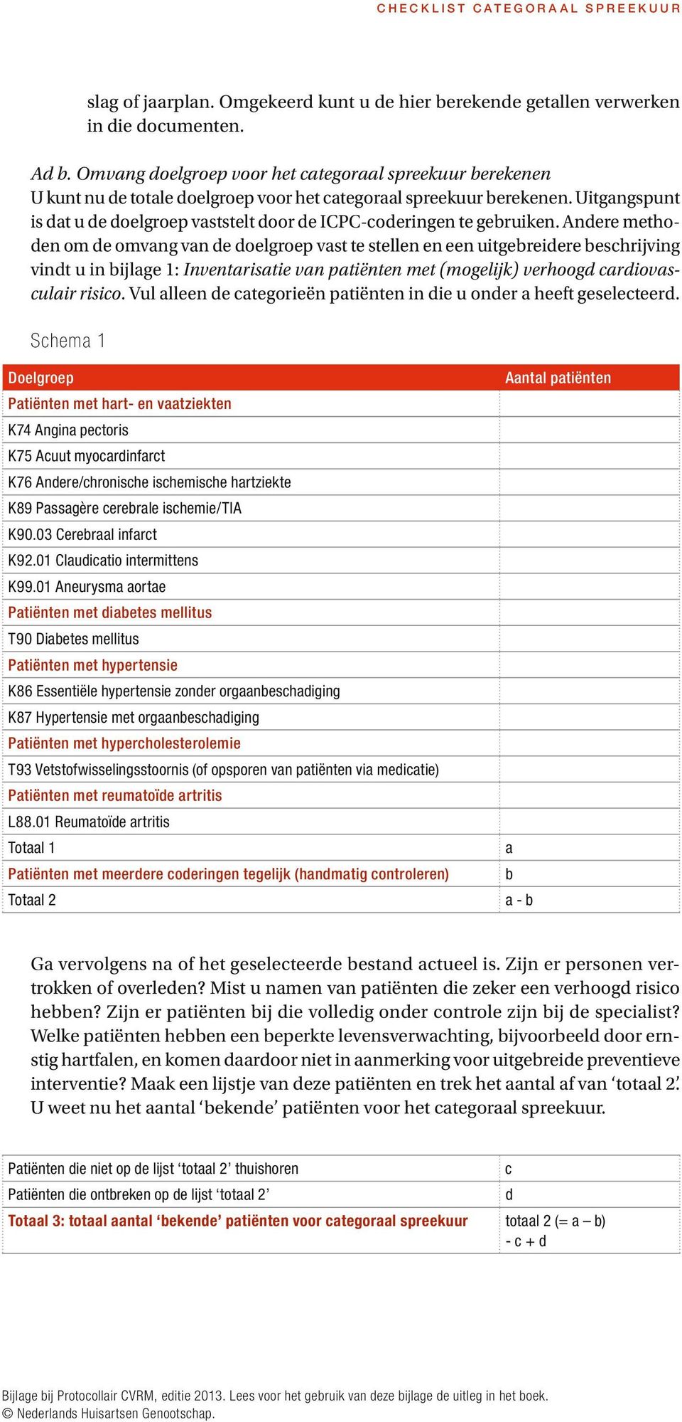 Uitgangspunt is dat u de doelgroep vaststelt door de ICPC-coderingen te gebruiken.