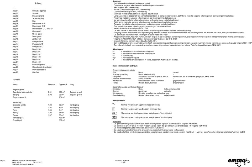 20 Detail 401 pag.21 Detail 402 pag.22 Brandveiligheid pag.23 Opstelplaats brandweer pag.24 Ruimtecodestaat pag.25 Colofon Ruimten Naam Nummer Oppervlak Laag Begane grond Overdekte buitenruimte 0.