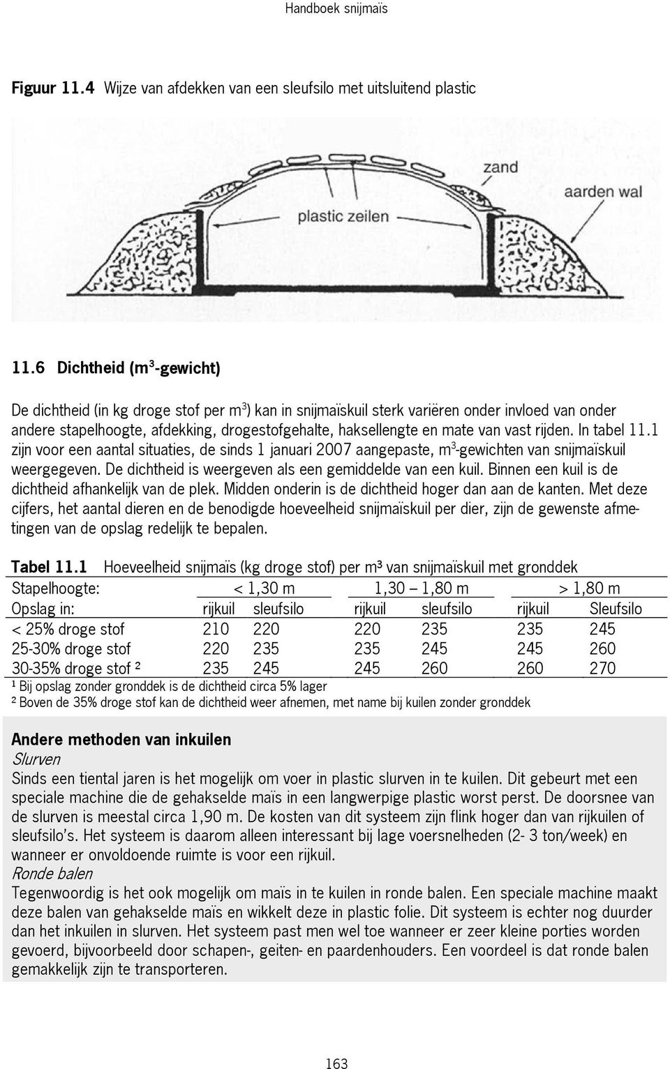 van vast rijden. In tabel 11.1 zijn voor een aantal situaties, de sinds 1 januari 2007 aangepaste, m 3 -gewichten van snijmaïskuil weergegeven.