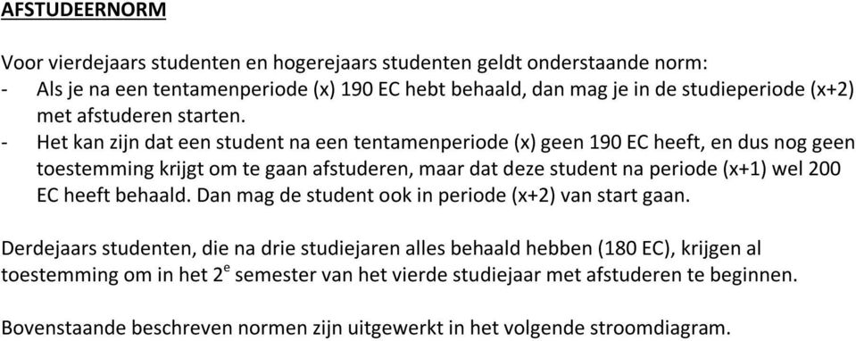 - Het kan zijn dat een student na een tentamenperiode (x) geen 190 EC heeft, en dus nog geen toestemming krijgt om te gaan afstuderen, maar dat deze student na periode (x+1) wel