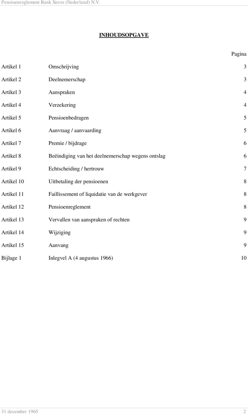 Echtscheiding / hertrouw 7 Artikel 10 Uitbetaling der pensioenen 8 Artikel 11 Faillissement of liquidatie van de werkgever 8 Artikel 12