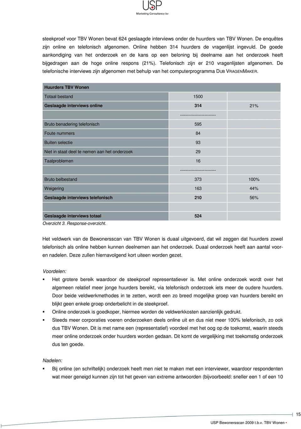 De telefonische interviews zijn afgenomen met behulp van het computerprogramma DUB VRAGENMAKER.