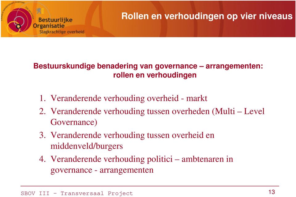 Veranderende verhouding tussen overheden (Multi Level Governance) 3.