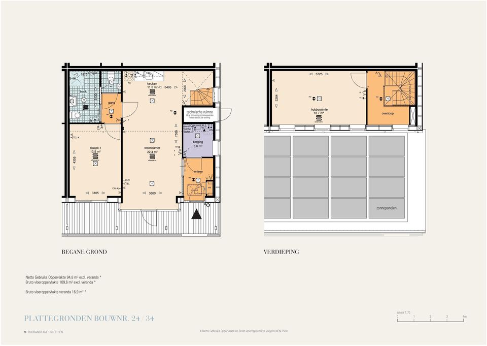 Gebruiks Oppervlakte 94,8 m² excl. veranda * Bruto vloeroppervlakte 109,6 m² excl.