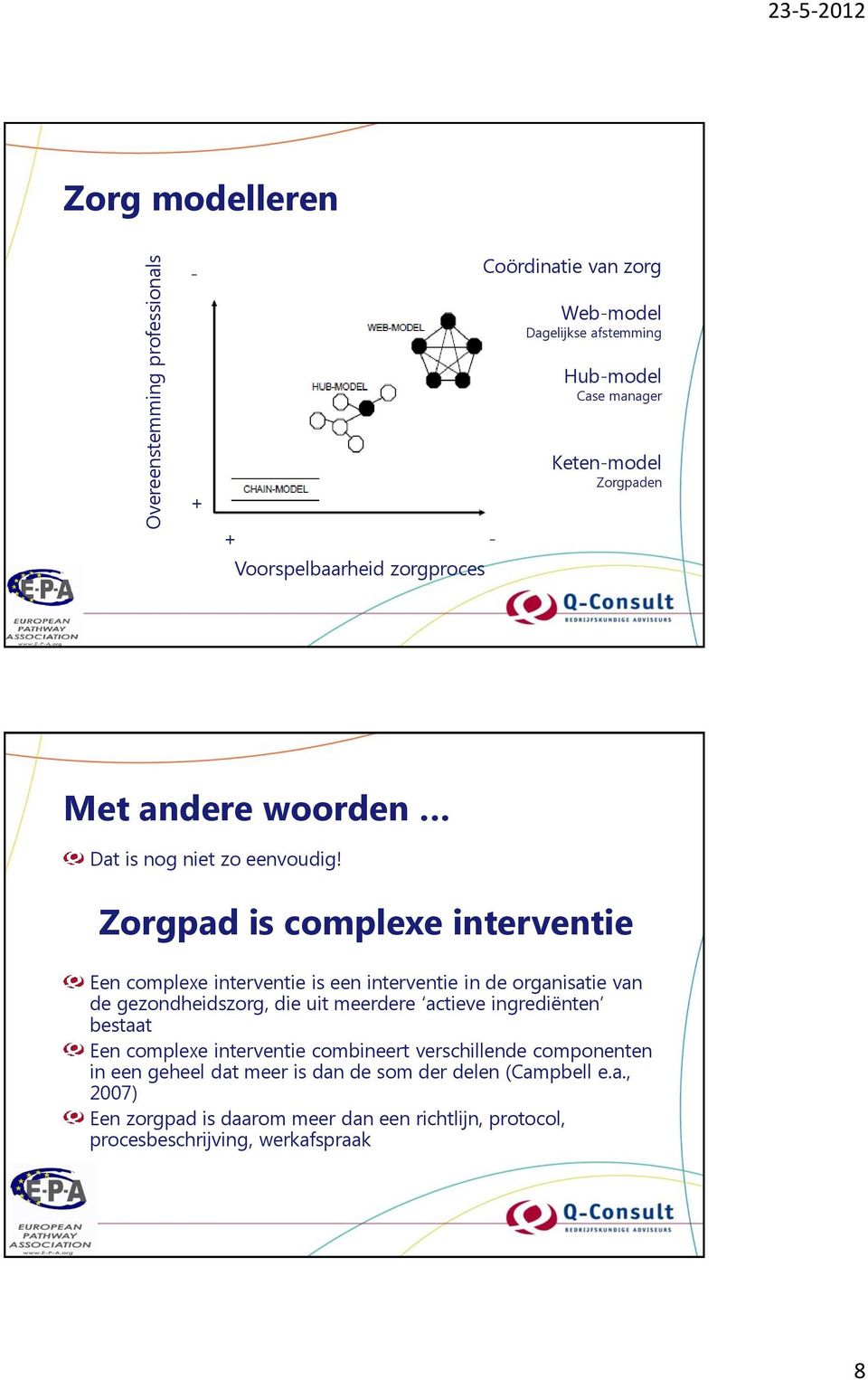 Zorgpad is complexe interventie Een complexe interventie is een interventie in de organisatie van de gezondheidszorg, die uit meerdere actieve ingrediënten