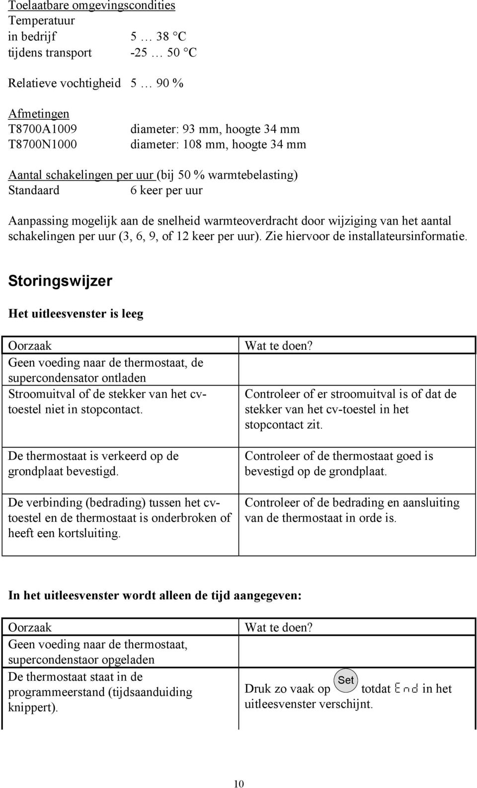 (3, 6, 9, of 12 keer per uur). Zie hiervoor de installateursinformatie.