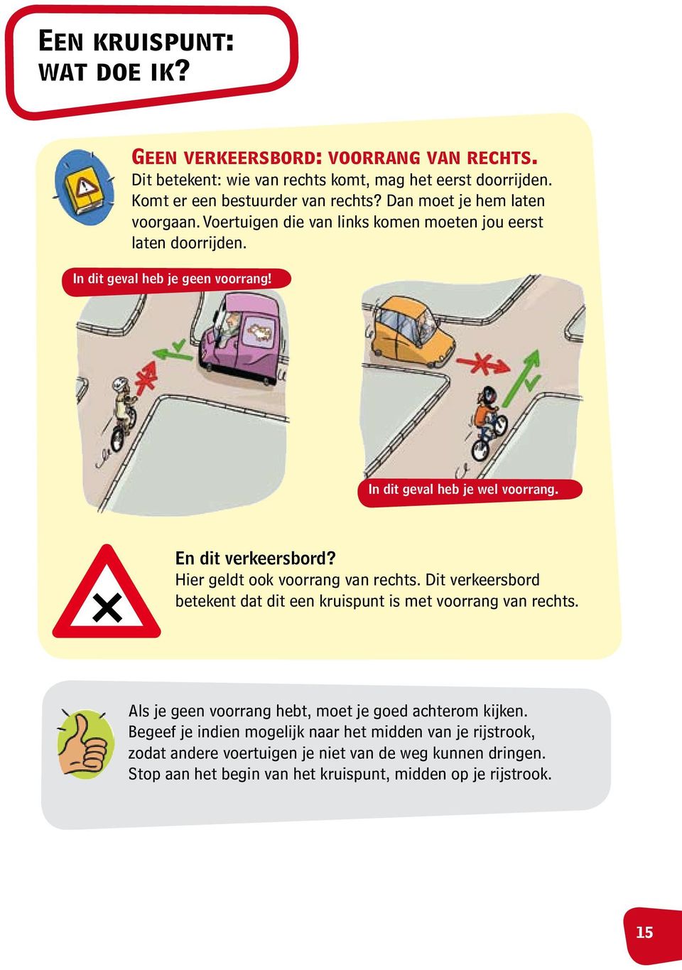 En dit verkeersbord? Hier geldt ook voorrang van rechts. Dit verkeersbord betekent dat dit een kruispunt is met voorrang van rechts.