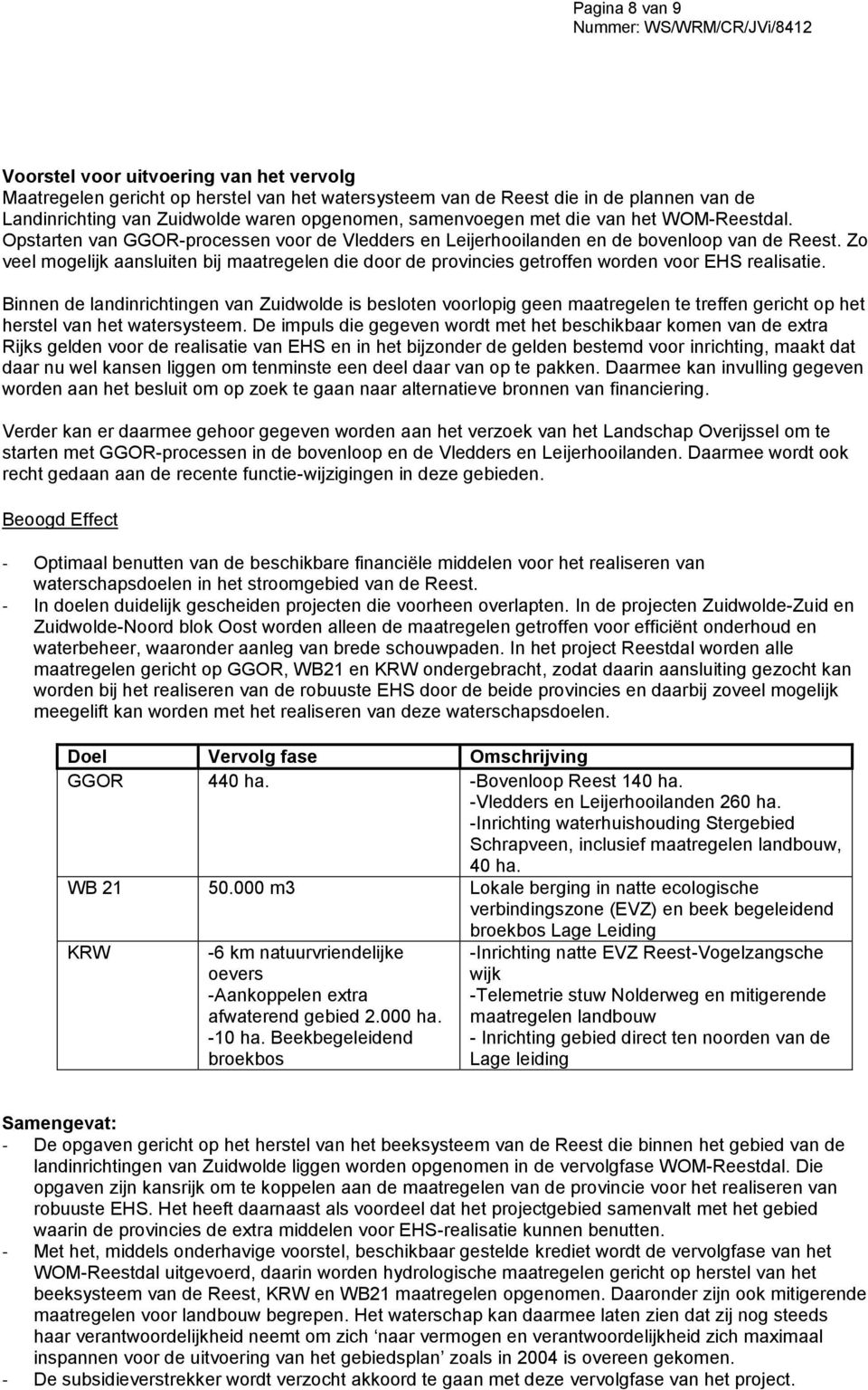 Zo veel mogelijk aansluiten bij maatregelen die door de provincies getroffen worden voor EHS realisatie.