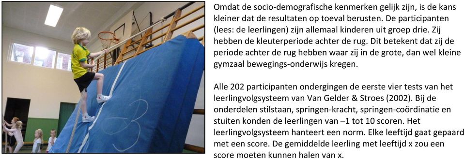 Alle 202 participanten ondergingen de eerste vier tests van het leerlingvolgsysteem van Van Gelder & Stroes (2002).