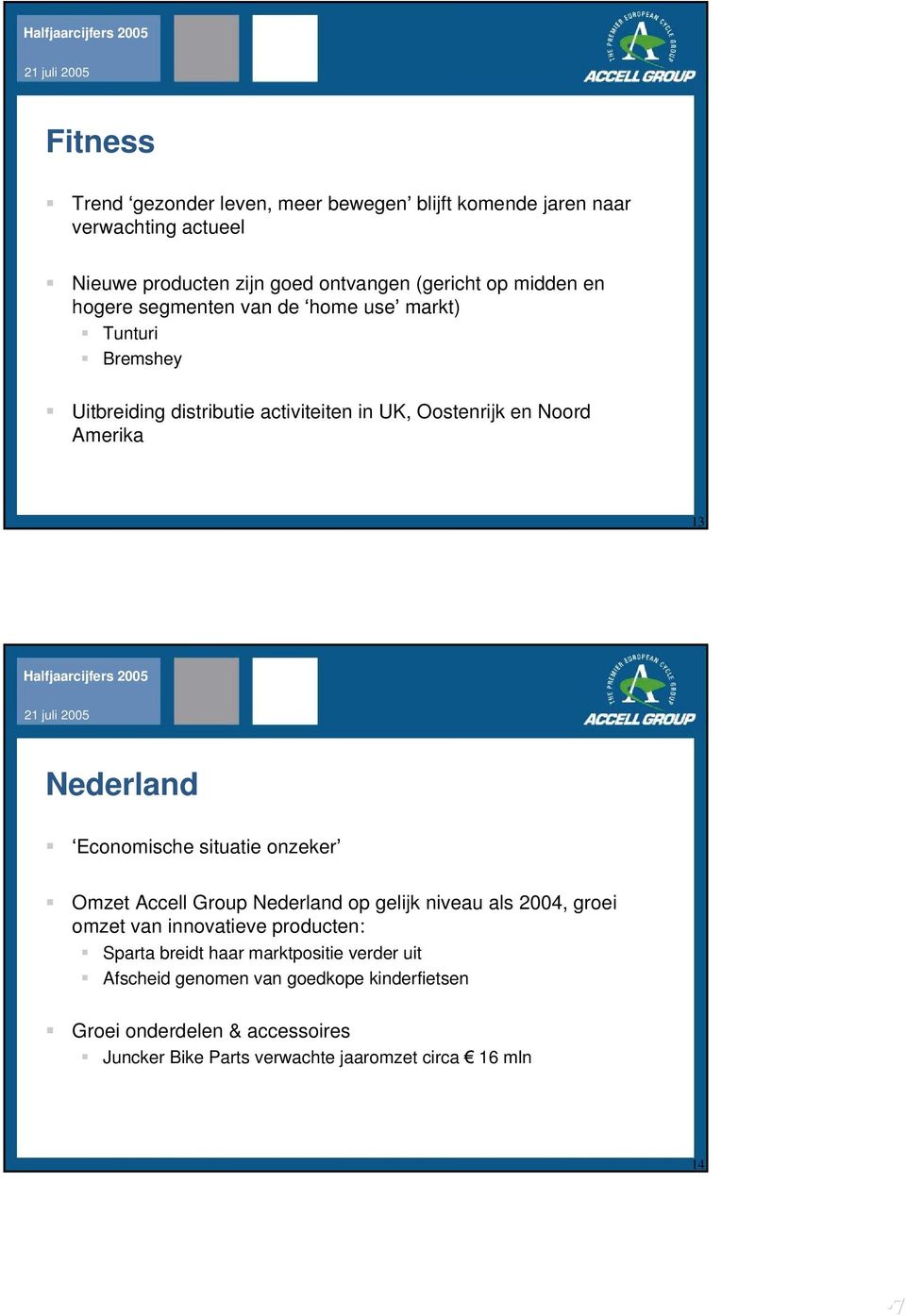 Economische situatie onzeker Omzet Accell Group Nederland op gelijk niveau als 2004, groei omzet van innovatieve producten: Sparta breidt haar