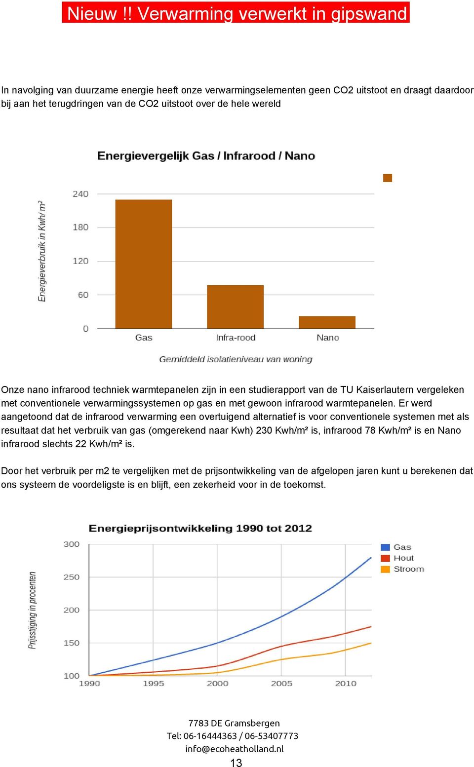 Er werd aangetoond dat de infrarood verwarming een overtuigend alternatief is voor conventionele systemen met als resultaat dat het verbruik van gas (omgerekend naar Kwh) 230 Kwh/m² is, infrarood 78