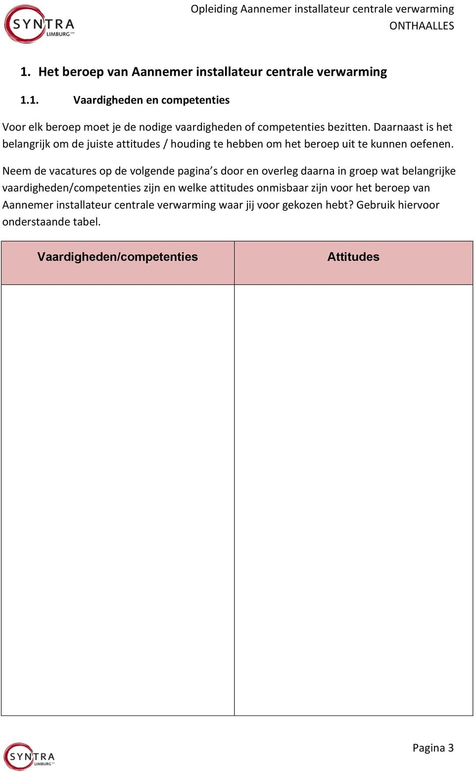 Neem de vacatures op de volgende pagina s door en overleg daarna in groep wat belangrijke vaardigheden/competenties zijn en welke attitudes onmisbaar zijn voor