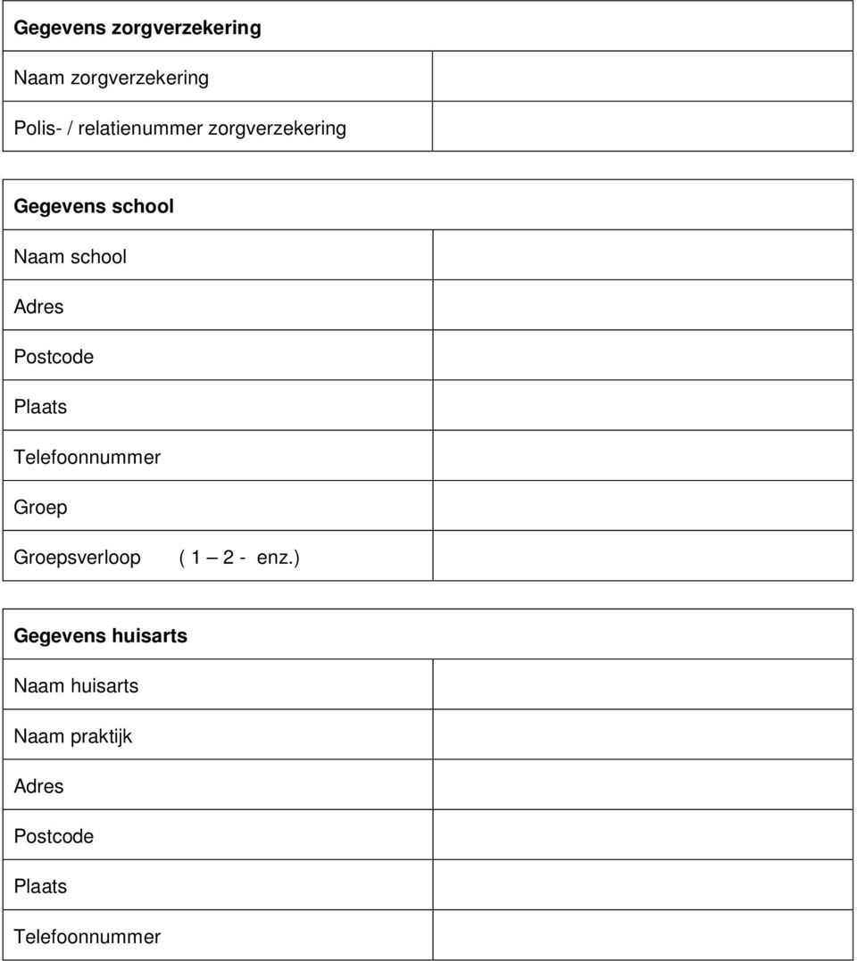 Postcode Plaats Telefoonnummer Groep Groepsverloop ( 1 2 - enz.