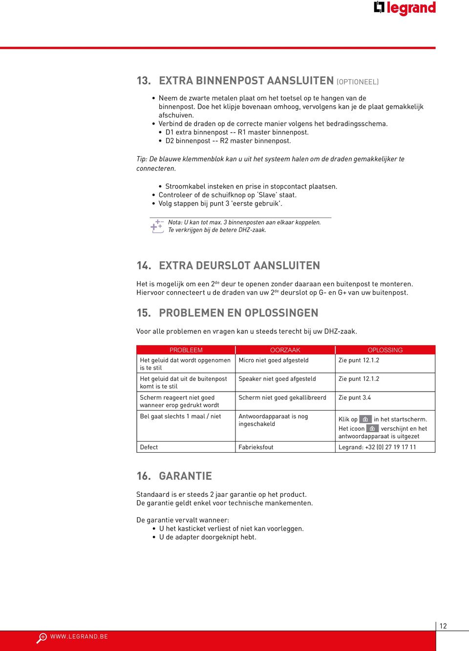 D2 binnenpost -- R2 master binnenpost. Tip: De blauwe klemmenblok kan u uit het systeem halen om de draden gemakkelijker te connecteren. Stroomkabel insteken en prise in stopcontact plaatsen.