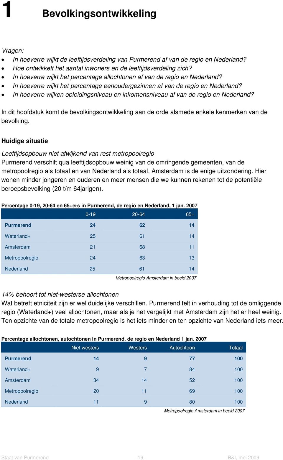 In hoeverre wijken opleidingsniveau en inkomensniveau af van de regio en Nederland? In dit hoofdstuk komt de bevolkingsontwikkeling aan de orde alsmede enkele kenmerken van de bevolking.