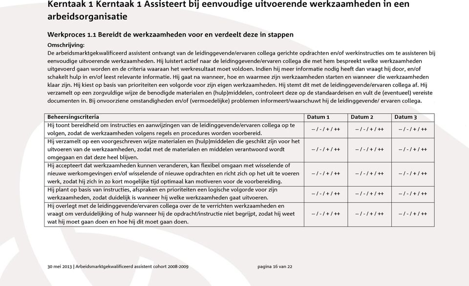 werkinstructies om te assisteren bij eenvoudige uitvoerende werkzaamheden.