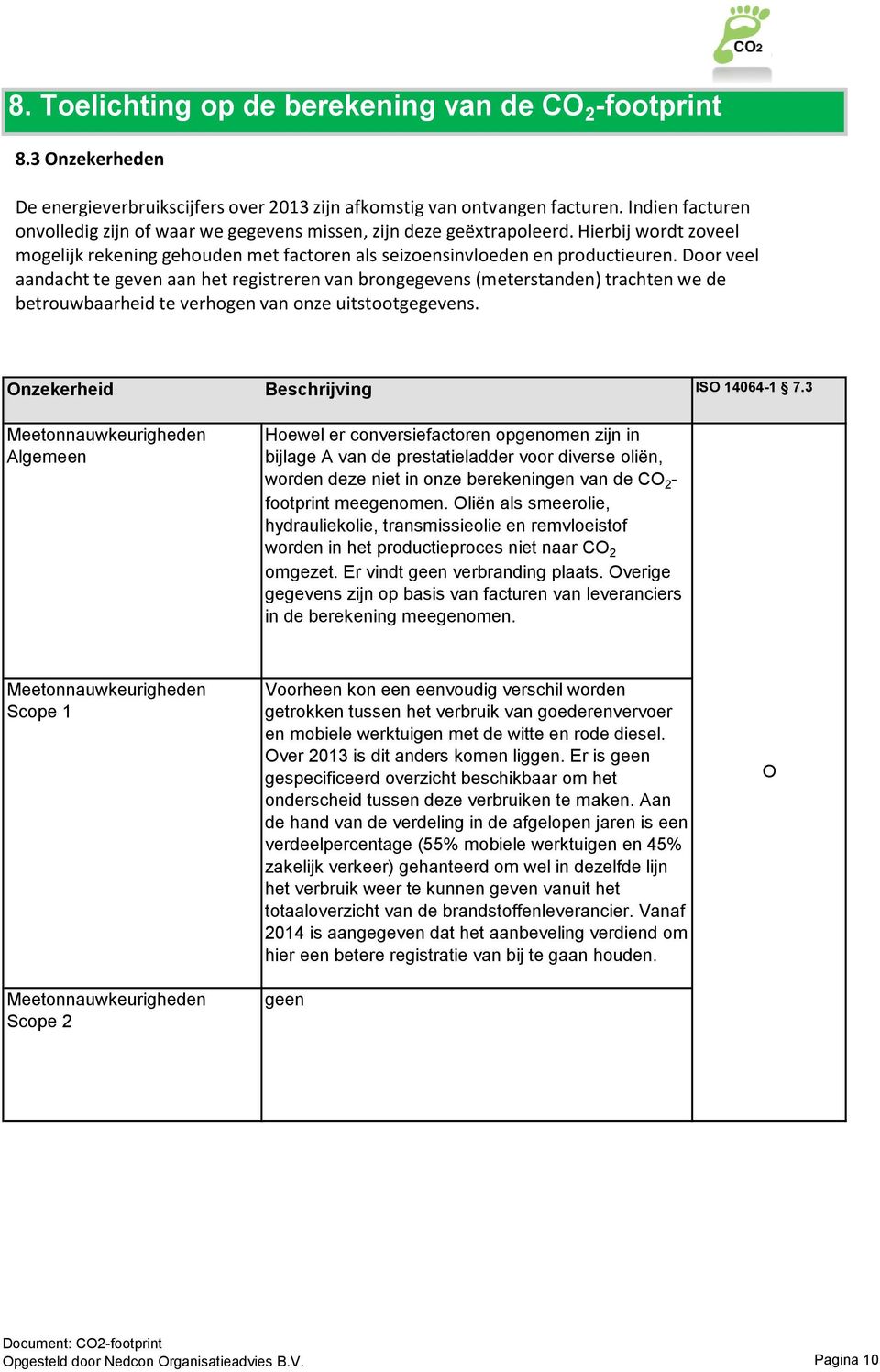 Door veel aandacht te geven aan het registreren van brongegevens (meterstanden) trachten we de betrouwbaarheid te verhogen van onze uitstootgegevens.