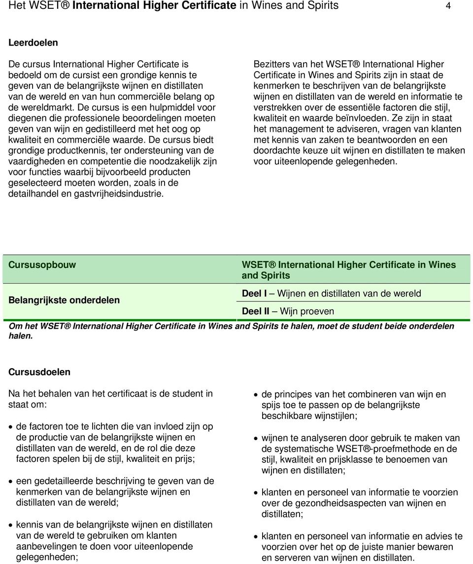 De cursus is een hulpmiddel voor diegenen die professionele beoordelingen moeten geven van wijn en gedistilleerd met het oog op kwaliteit en commerciële waarde.