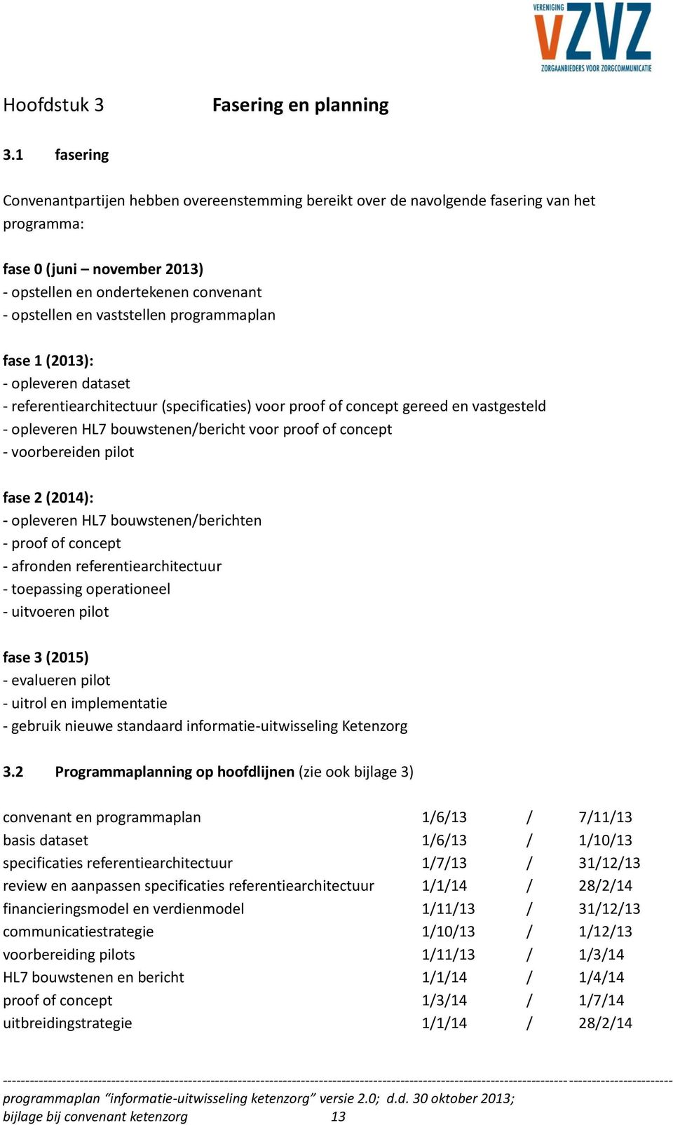 programmaplan fase 1 (2013): - opleveren dataset - referentiearchitectuur (specificaties) voor proof of concept gereed en vastgesteld - opleveren HL7 bouwstenen/bericht voor proof of concept -