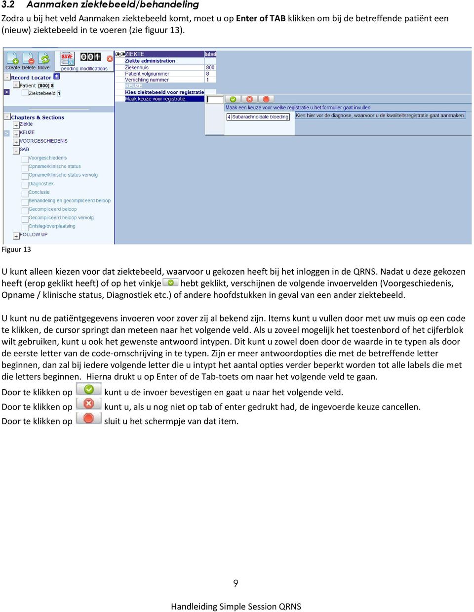 Nadat u deze gekozen heeft (erop geklikt heeft) of op het vinkje hebt geklikt, verschijnen de volgende invoervelden (Voorgeschiedenis, Opname / klinische status, Diagnostiek etc.