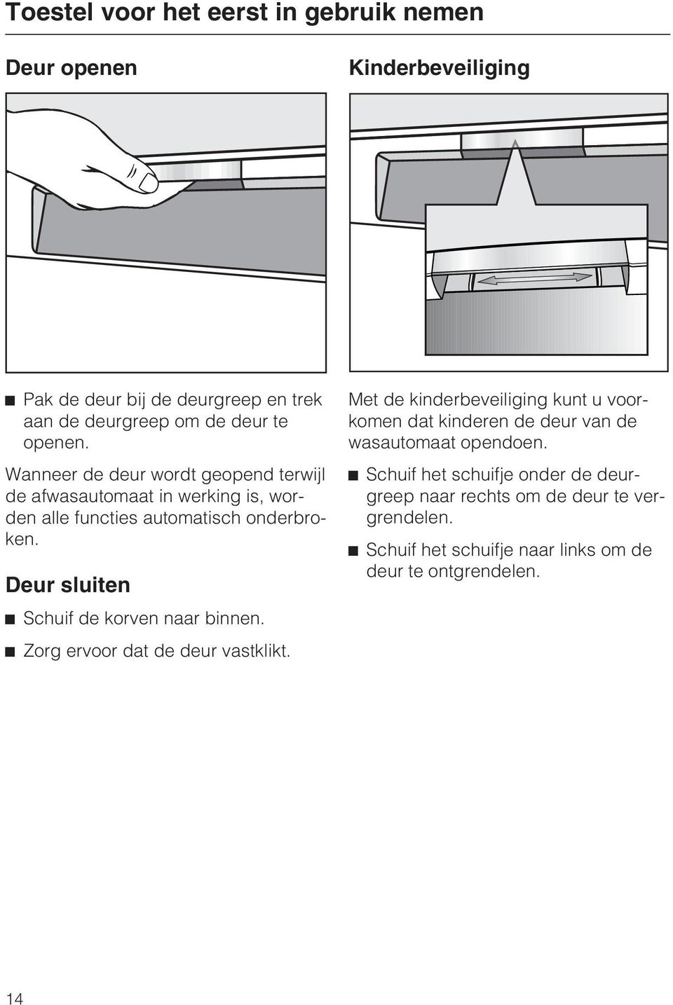 Deur sluiten Schuif de korven naar binnen. Zorg ervoor dat de deur vastklikt.